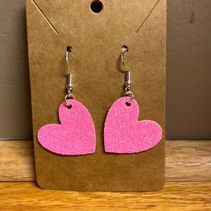 Brand new handmade heart shaped faux leather earrings